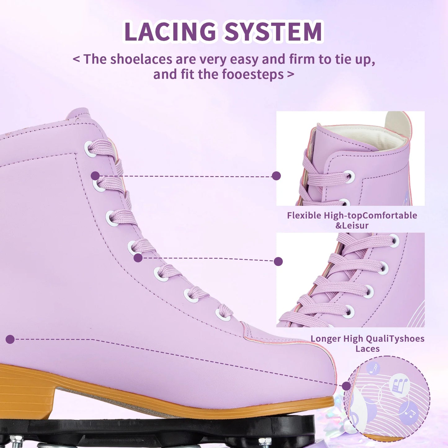 Pink & Purple Double Row Roller Skates for Women & Kids - Breathable Leather 4-Wheel Skating Sneakers