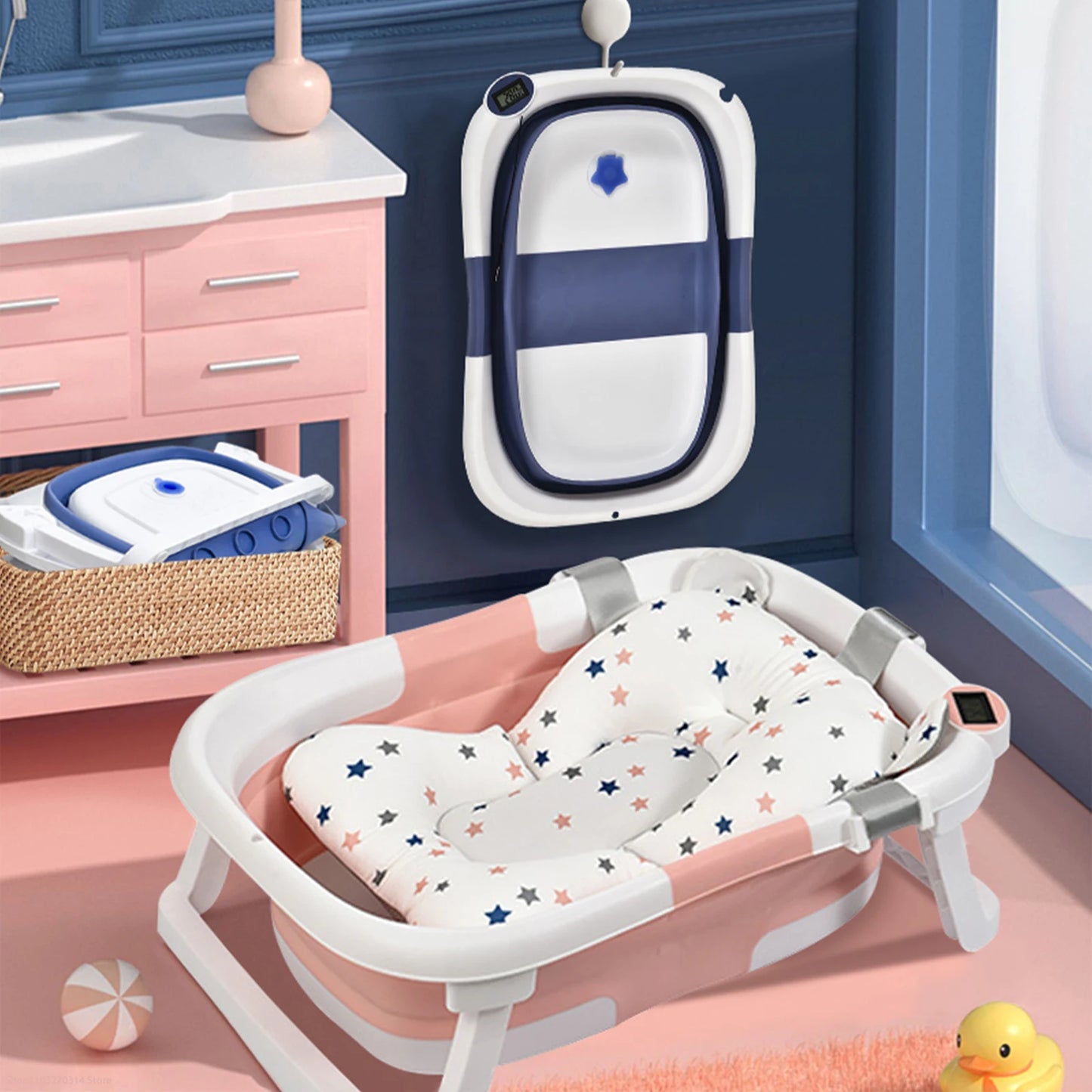 Silicone Baby Bath Tub with Real-Time Temperature Sensing