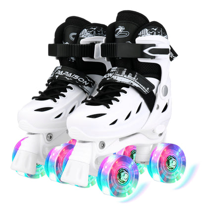 Kids Roller Skate Shoes - 4-Wheel Skating Sneakers with Flashing Wheels & Protective Gear for Boys & Girls