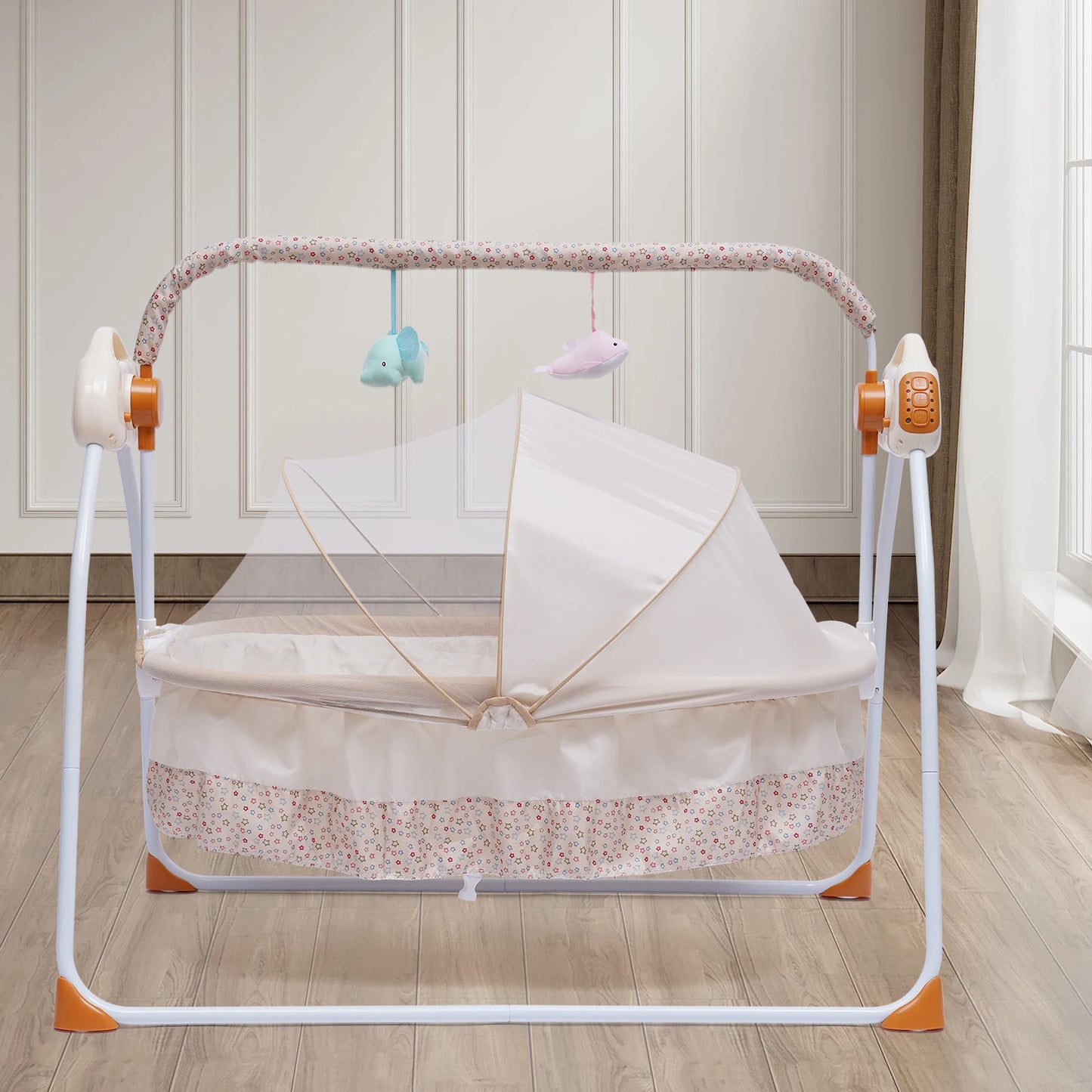 Electric Baby Crib Cradle with Auto-Swing and Bluetooth - Khaki