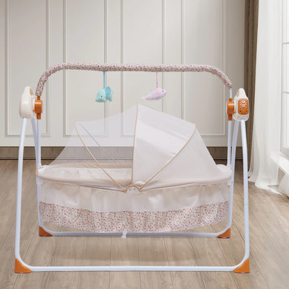 Electric Baby Crib Cradle with Auto-Swing and Bluetooth - Khaki