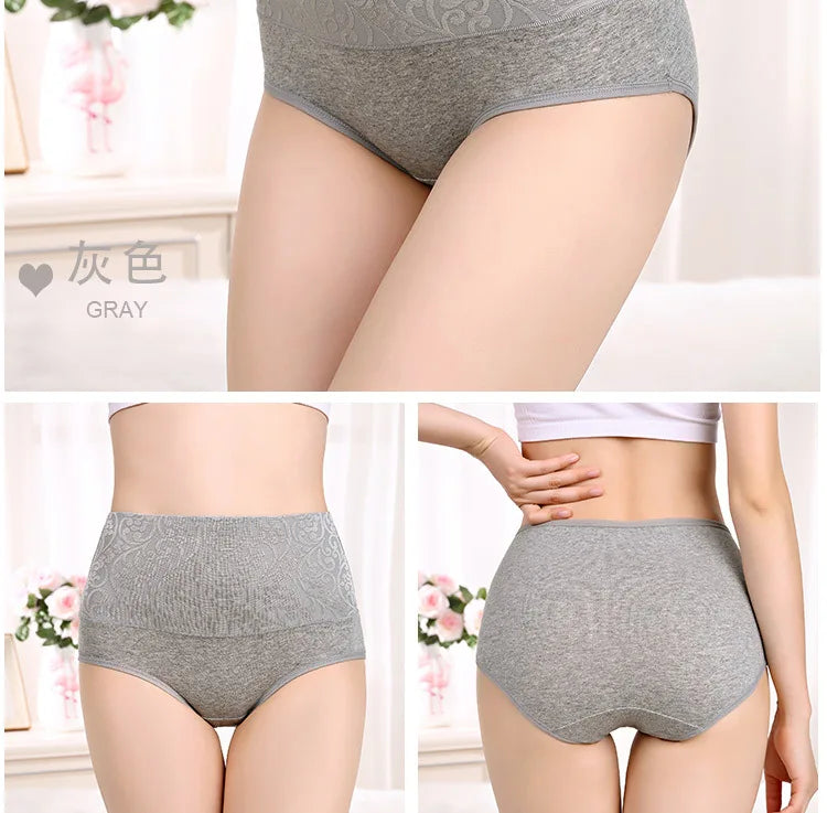 3Pcs Plus Size Cotton Panties for Women - High Waist Abdominal Briefs for Postpartum Recovery