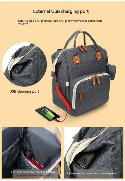 Fashion Mummy Baby Diaper Bag Backpack with USB - Custom Baby Care Travel Bag for Mom