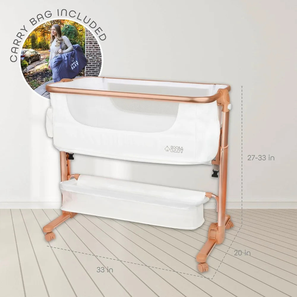 Bassinet Bedside Sleeper for Baby – Easy Folding Portable Crib with Storage Basket for Newborns