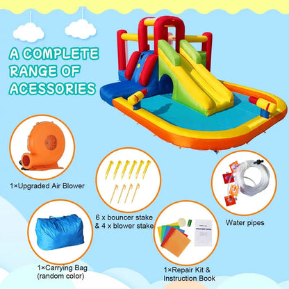 Bounce House Inflatable Water Slides for Kids - Inflatable Water Park with Slide, Splash Pool, Double Water Cannon & 2 Climbing Walls