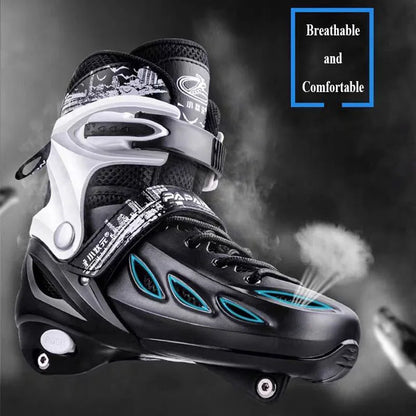 Kids Roller Skate Shoes - 4-Wheel Skating Sneakers with Flashing Wheels & Protective Gear for Boys & Girls