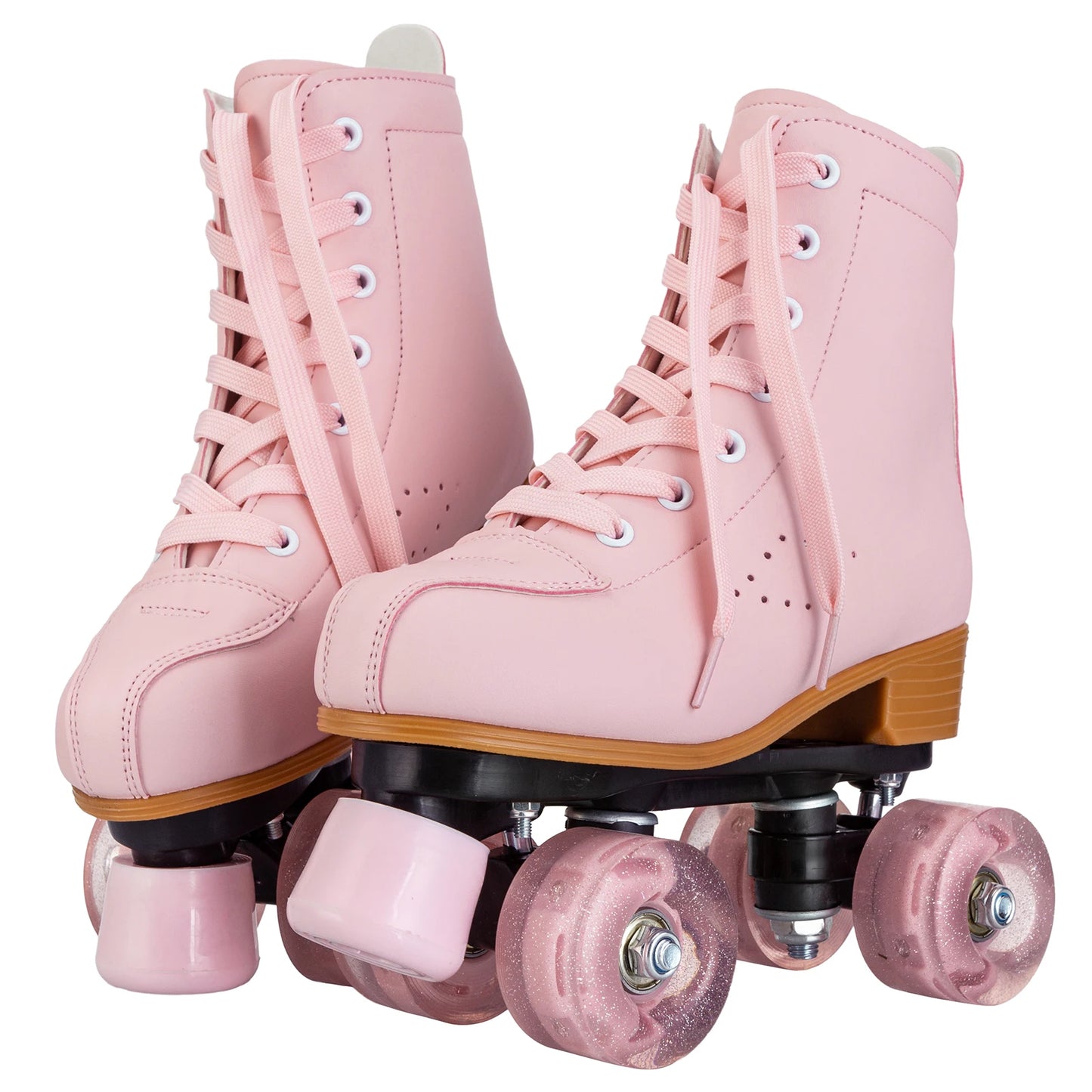 Pink & Purple Double Row Roller Skates for Women & Kids - Breathable Leather 4-Wheel Skating Sneakers