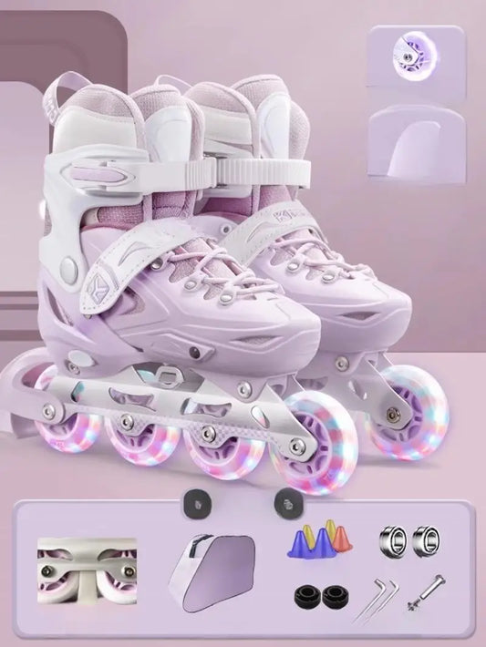 Inline Roller Skate Shoes with Safety Gear Set - Unisex Adult Skating Sneakers with Flashing Wheels