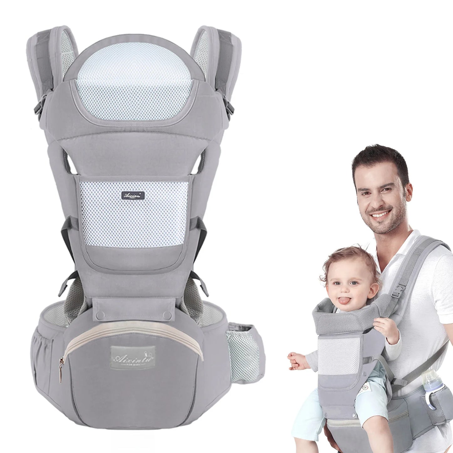 Ergonomic Baby Carrier with Multifunctional Waist Stool - Newborn to Toddler Multi-Use Kangaroo Bag