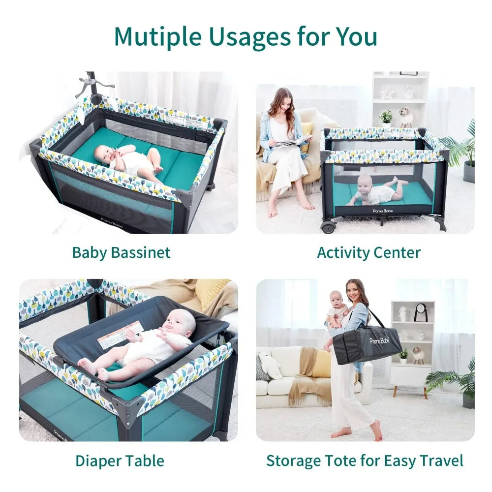 Portable Crib for Baby - Portable Baby Playpen with Detachable Bassinet and Changing Table