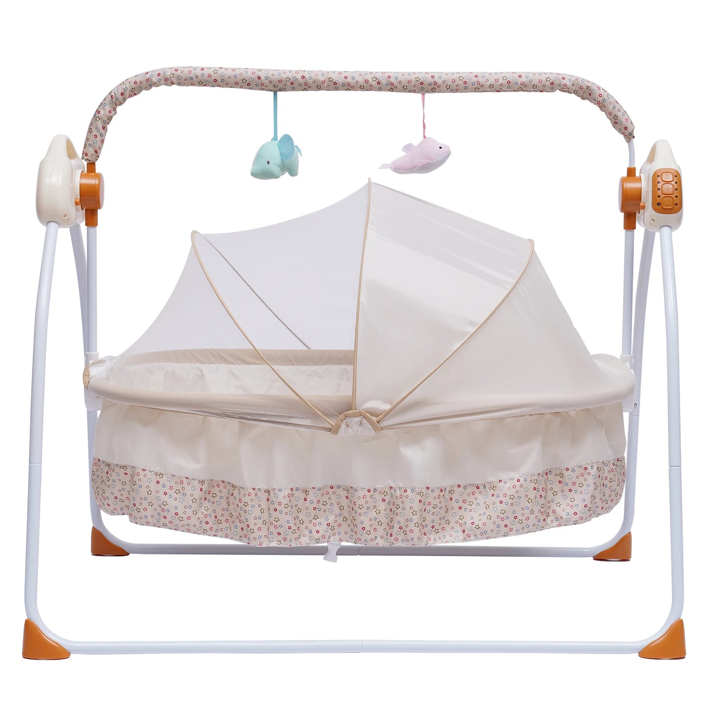 Electric Baby Crib Cradle with Auto-Swing and Bluetooth - Khaki