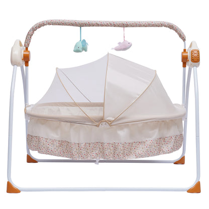 Electric Baby Crib Cradle with Auto-Swing and Bluetooth - Khaki