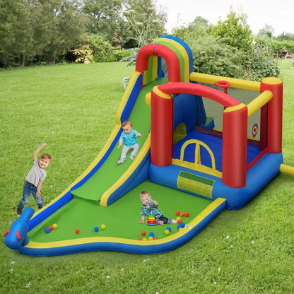 Inflatable Slide & Bounce House Combo with Waterslide & Ball Pit for Kids - Wet/Dry Outdoor Fun with Splash Pool