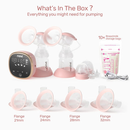 NCVI Double Electric Breast Pump - 4 Modes & 9 Levels with 4 Flange Sizes & 10 Breastmilk Storage Bags