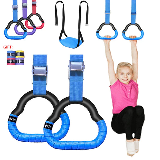 Gymnastics Rings for Kids - Non-Slip Gym Rings with Swing & Adjustable Straps, Pull-Up Workout Fitness Equipment Toy