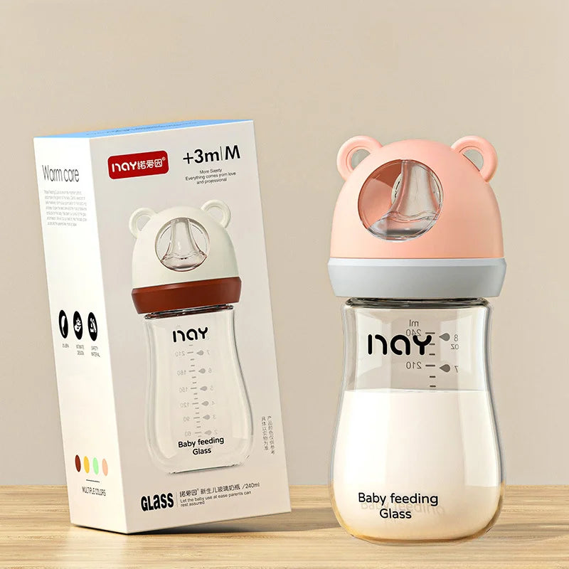 0-3 Month Newborn Glass Feeding Bottle - Wide Caliber Anti-Flatulence Nursing Bottle