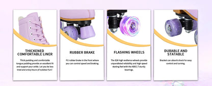 Pink & Purple Double Row Roller Skates for Women & Kids - Breathable Leather 4-Wheel Skating Sneakers