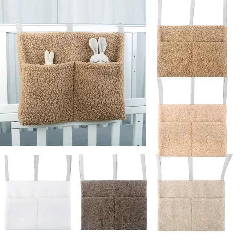 Thick Plush Baby Crib Hanging Storage Bag - Portable Double Pockets Organizer