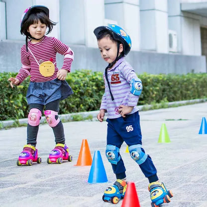 Adjustable Double Row Roller Skates for Kids - Safety Off Button & Durable Design with 4-Wheel Setup