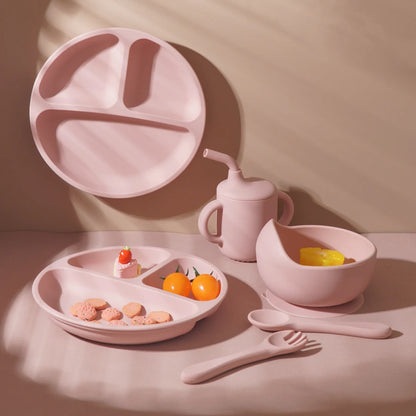 5-Piece Baby Feeding Set - Silicone Baby Sucker Bowls, Training Dining Plate & Utensils for Complementary Food