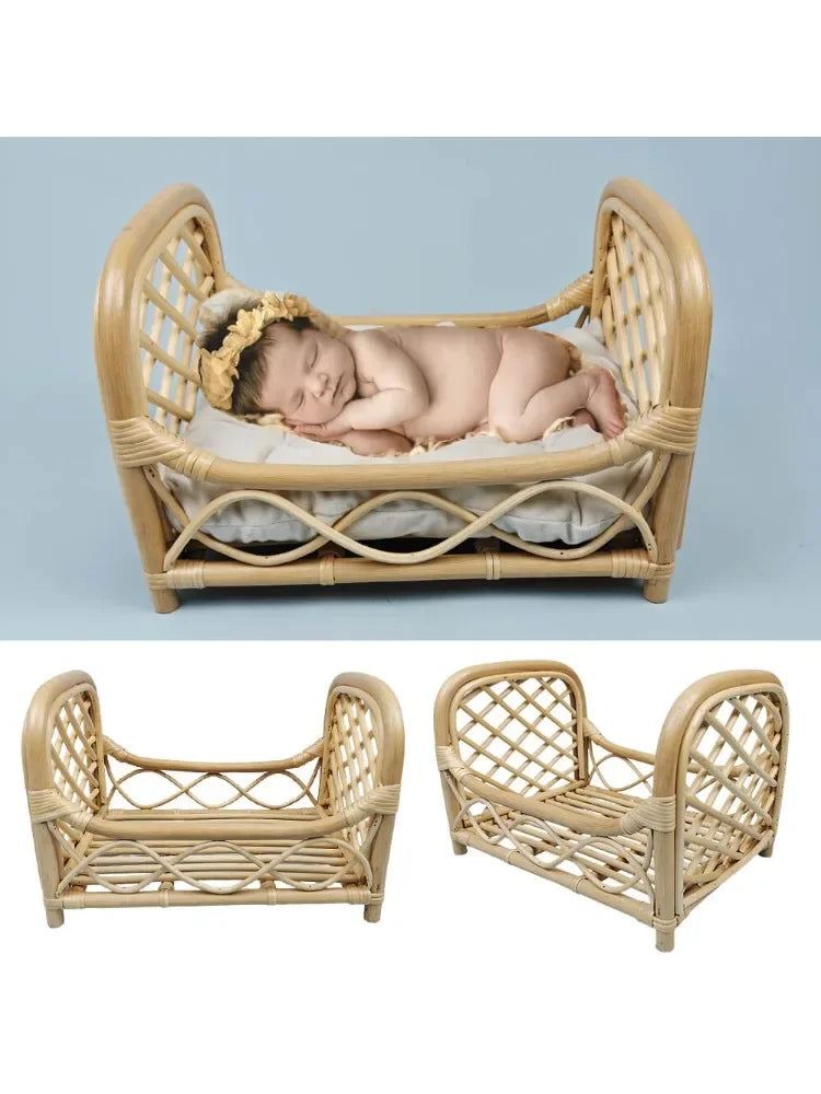 Newborn Photography Props Bed - Rattan Handmade Retro Baby Hollow Bed Crib Chair