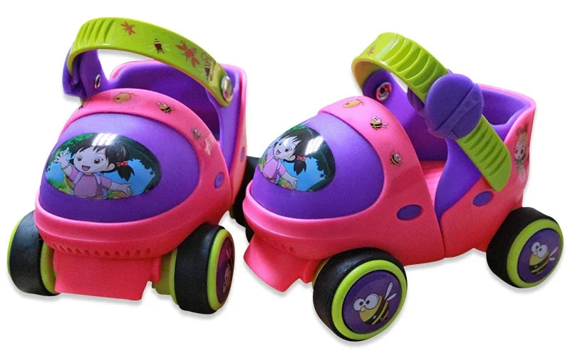 Adjustable Double Row Roller Skates for Kids - Safety Off Button & Durable Design with 4-Wheel Setup