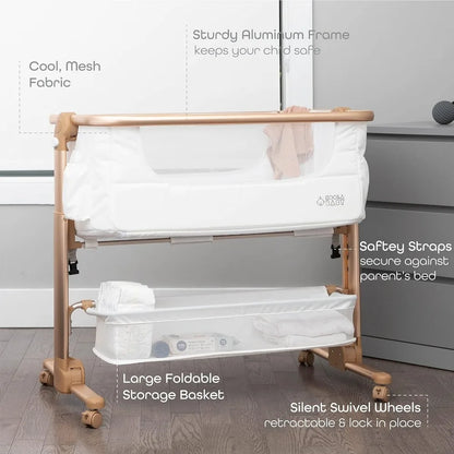 Bassinet Bedside Sleeper for Baby – Easy Folding Portable Crib with Storage Basket for Newborns