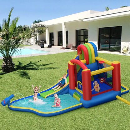 Inflatable Slide & Bounce House Combo with Waterslide & Ball Pit for Kids - Wet/Dry Outdoor Fun with Splash Pool