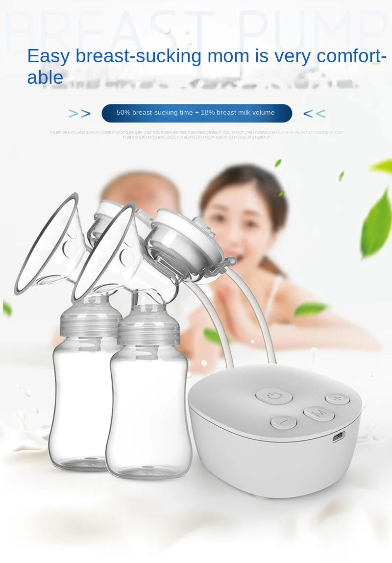 Double Electric Breast Pump - USB Rechargeable with Baby Milk Bottle & Cold/Heat Pad, BPA-Free