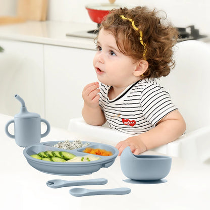 5-Piece Baby Feeding Set - Silicone Baby Sucker Bowls, Training Dining Plate & Utensils for Complementary Food