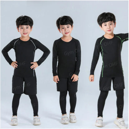 Kids Compression Shirt and Shorts Set - Boys Sport Training T-Shirt & Gymnastics Clothing for Soccer Training (2022 New)