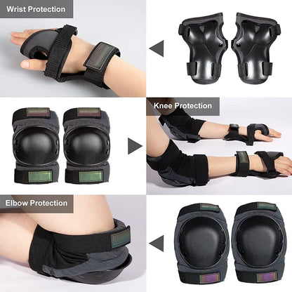 6Pcs/Set Adult and Kids Protective Gear Set - Knee Pads, Elbow Pads, and Wrist Guards (3 in 1) for Youth Skateboarding and Roller Skating