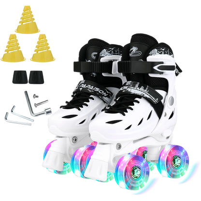 Kids Roller Skate Shoes - 4-Wheel Skating Sneakers with Flashing Wheels & Protective Gear for Boys & Girls