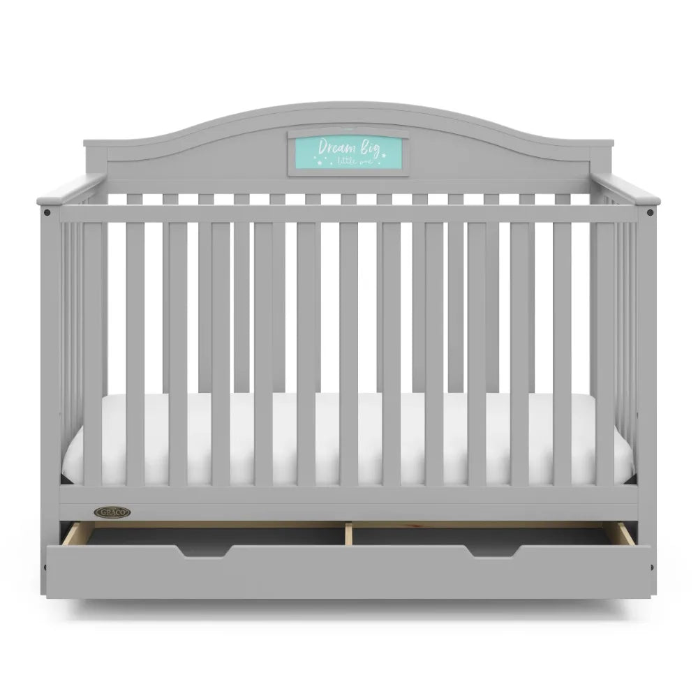 2023 New Graco Story 5-in-1 Convertible Baby Crib with Drawer, Pebble Gray