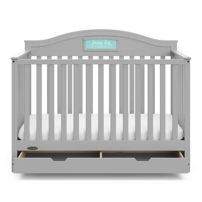 2023 New Graco Story 5-in-1 Convertible Baby Crib with Drawer, Pebble Gray