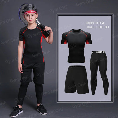 Kids Compression Shirt and Shorts Set - Boys Sport Training T-Shirt & Gymnastics Clothing for Soccer Training (2022 New)