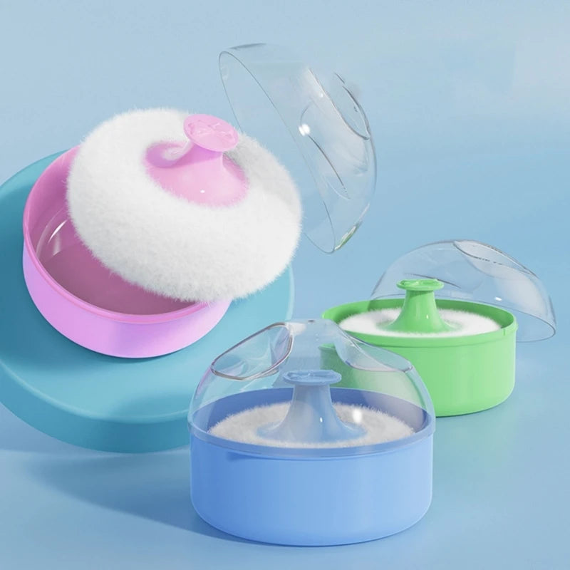 Baby Body Cosmetic Powder Puff with Container Case - Body Care Tool for Newborns