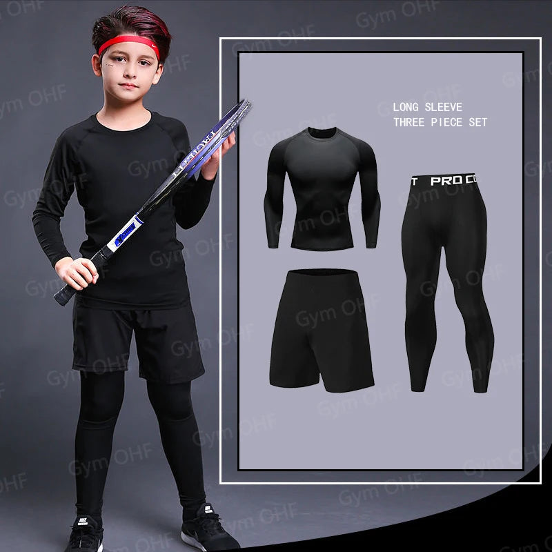 Kids Compression Shirt and Shorts Set - Boys Sport Training T-Shirt & Gymnastics Clothing for Soccer Training (2022 New)