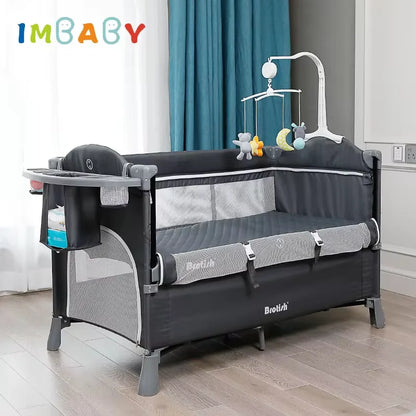 IMBABY Newborn Baby Bed - Multifunctional Foldable Baby Cot with Diaper Table