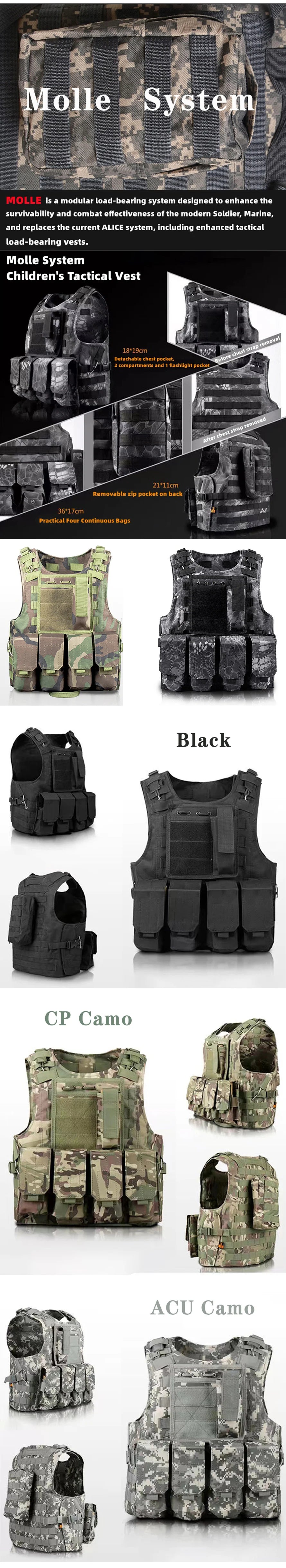 Child Tactical Military Gear Plate Carrier Vest - Airsoft Combat, Paintball, Hunting, and Outdoor Molle Assault Vest for Kids