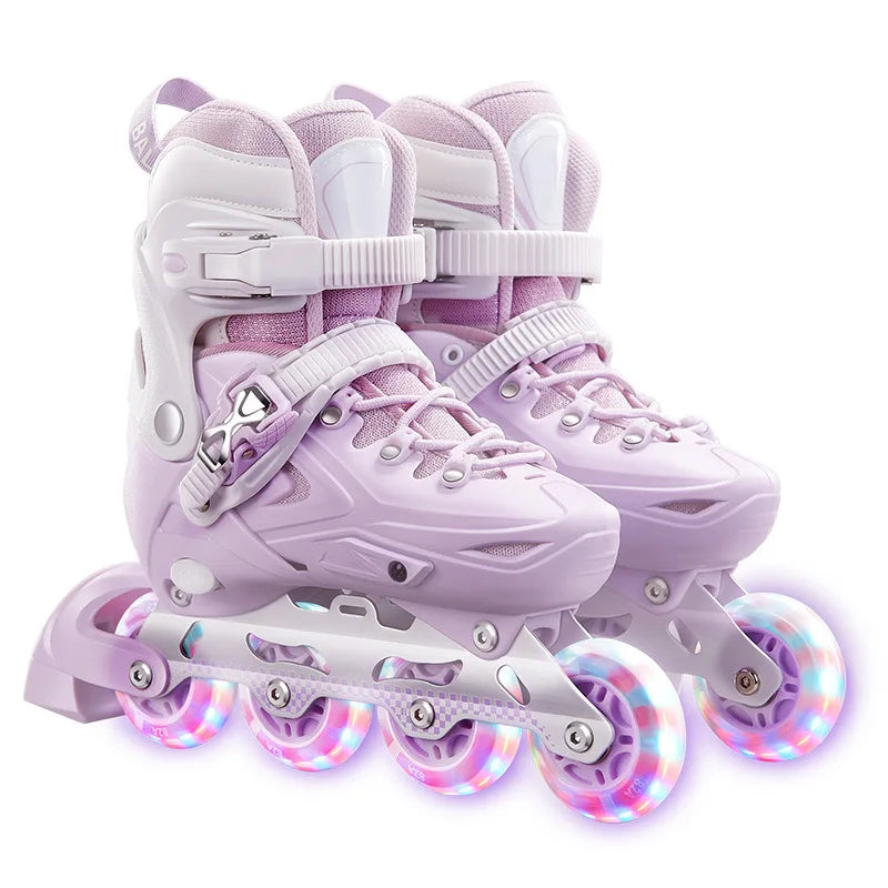 Inline Roller Skate Shoes with Safety Gear Set - Unisex Adult Skating Sneakers with Flashing Wheels