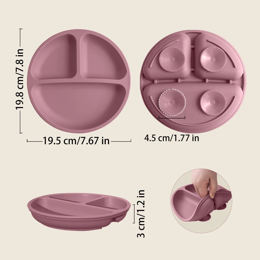 Silicone Suction Dish for Baby - BPA Free Soft Compartment Plate