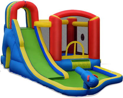 Inflatable Slide & Bounce House Combo with Waterslide & Ball Pit for Kids - Wet/Dry Outdoor Fun with Splash Pool