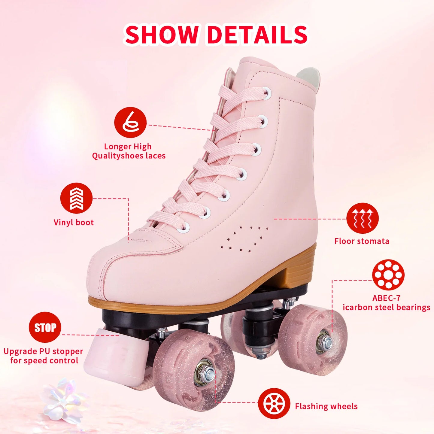 Pink & Purple Double Row Roller Skates for Women & Kids - Breathable Leather 4-Wheel Skating Sneakers