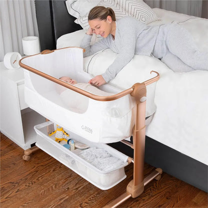 Bassinet Bedside Sleeper for Baby – Easy Folding Portable Crib with Storage Basket for Newborns