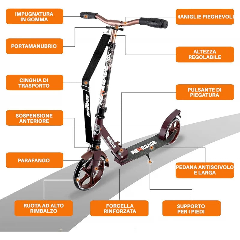 Renegade Kick Scooters for Kids, Teenagers, and Adults - 2-Wheel Scooter with Adjustable T-Bar Handlebar & Alloy Anti-Slip Deck