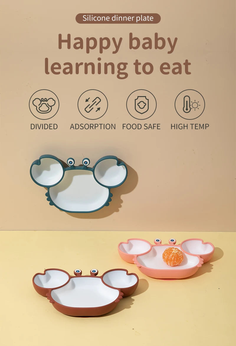 Kawaii Crab Baby Feeding Set - Silicone Baby Bowls, Plates & Spoons, Non-Slip Tableware for Kids