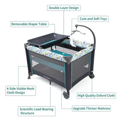 Portable Crib for Baby - Portable Baby Playpen with Detachable Bassinet and Changing Table