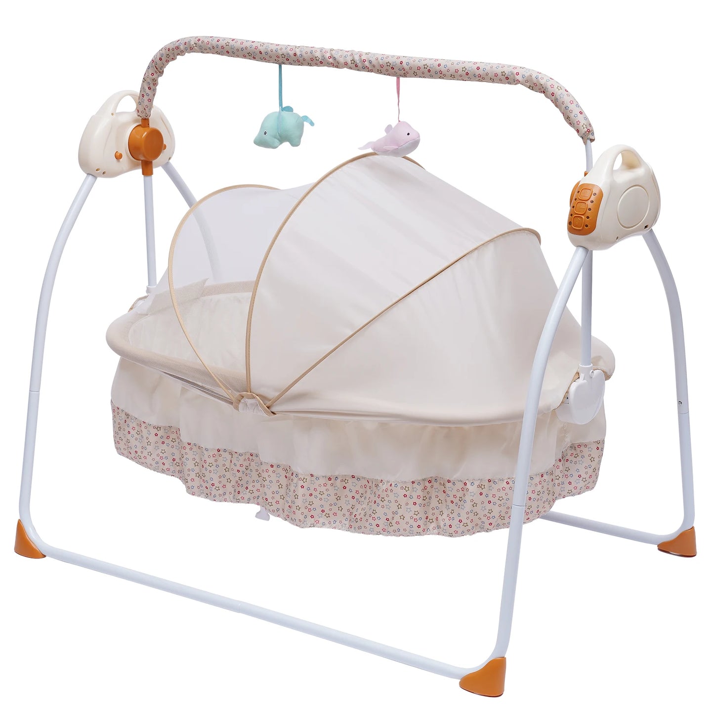 Electric Baby Crib Cradle with Auto-Swing and Bluetooth - Khaki