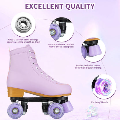 Pink & Purple Double Row Roller Skates for Women & Kids - Breathable Leather 4-Wheel Skating Sneakers